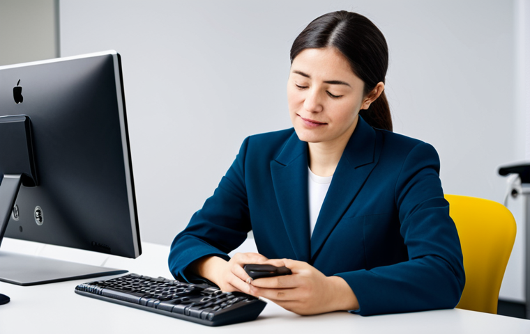 A professional UX researcher, fully clothed in a modest, contemporary business suit, is seated at a clean, minimalist desk in a modern tech lab. She holds a sleek, unreleased smartphone, her expression thoughtful as she subtly feels haptic feedback from the device. Her well-formed hands gracefully interact with the screen, conveying a deep understanding of the user's tactile experience. The background is blurred with sophisticated testing equipment, emphasizing a focus on user perception. Perfect anatomy, correct proportions, natural pose, professional photography, high quality, safe for work, appropriate content, fully clothed, professional, family-friendly.