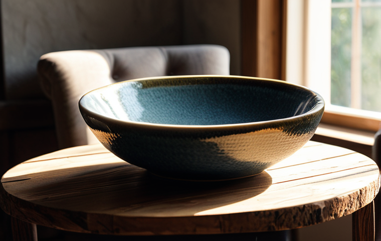 **

"A cozy living room scene. A handcrafted ceramic bowl sits on a rustic wooden table, sunlight streaming through a window illuminating its textured surface. Soft velvet cushions adorn a comfortable armchair. Warm lighting, safe for work, appropriate content, fully clothed, family-friendly, perfect anatomy, correct proportions, natural pose, professional photography, high quality."

**