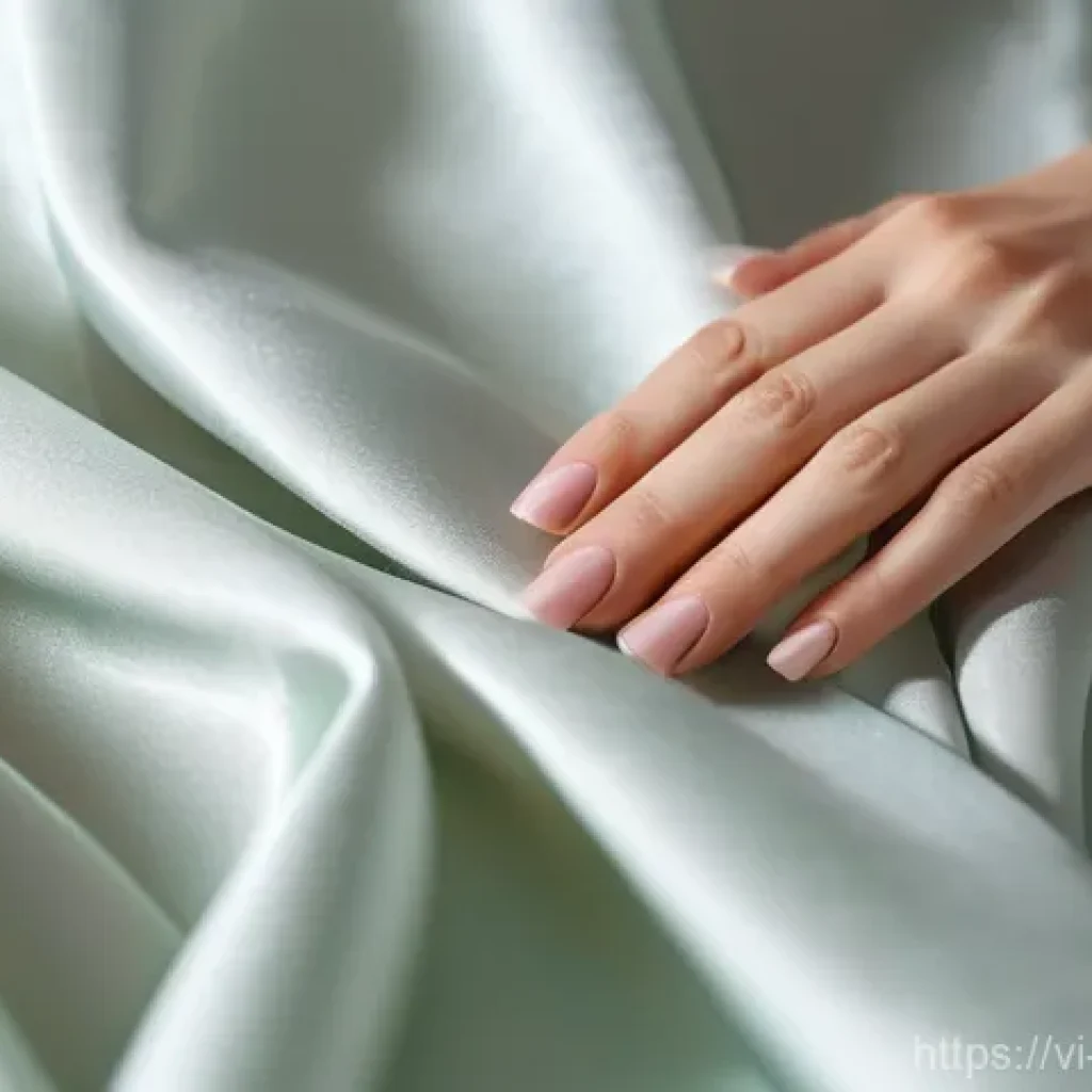 촉각적 요소가 브랜드 충성도에 미치는 영향 - A close-up shot of elegant hands, with well-manicured nails, gently caressing a piece of luxurious, ...