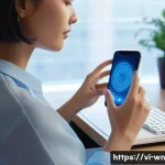 촉각적 피드백의 산업별 응용 사례 - **Prompt 1: Immersive Virtual Keyboard Experience**
    A young woman in her late 20s, with a stylis...