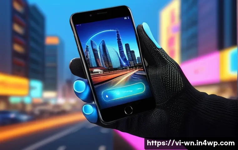 촉각적 디자인의 혁신적 접근 사례 - A futuristic smartphone interface showcasing advanced multi-dimensional touch technology, with a clo...