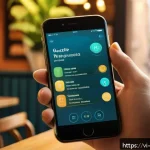 Home 18 촉각적 인터페이스 디자인 기법 - A modern Vietnamese user interacting with a sleek smartphone displaying a digital interface that pro...