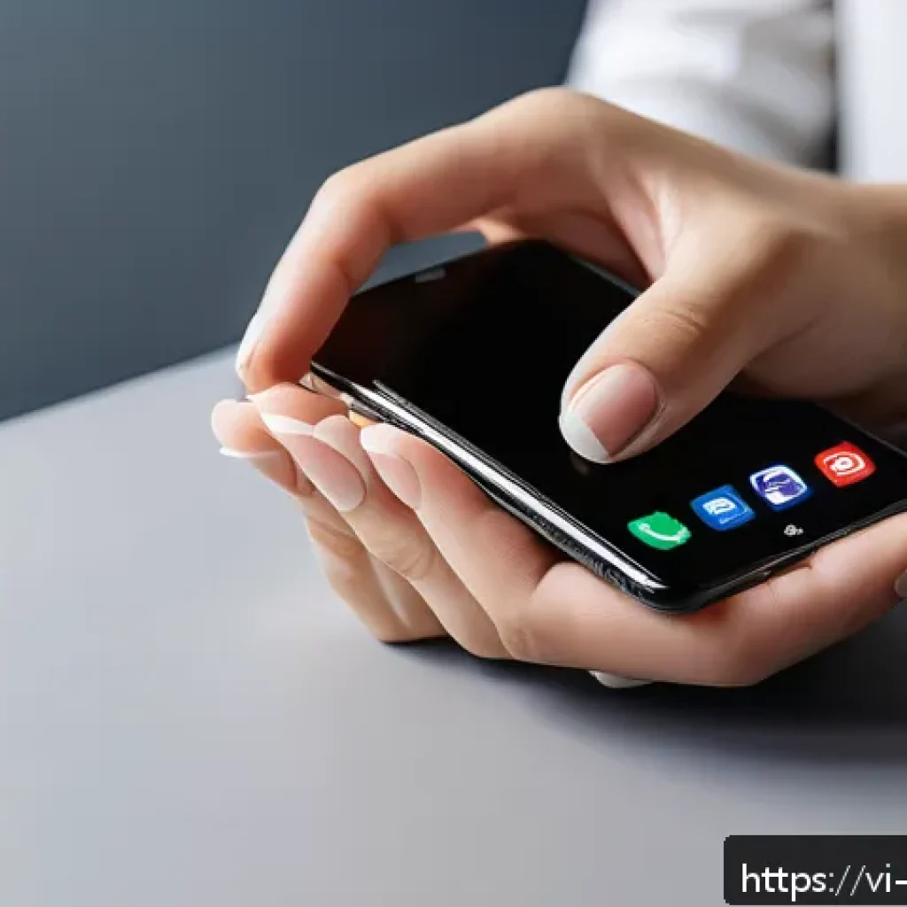 촉각적 경험을 위한 디자인 프로세스 - A close-up, hyper-realistic image of a person’s hand gently holding a premium smartphone with a soft...